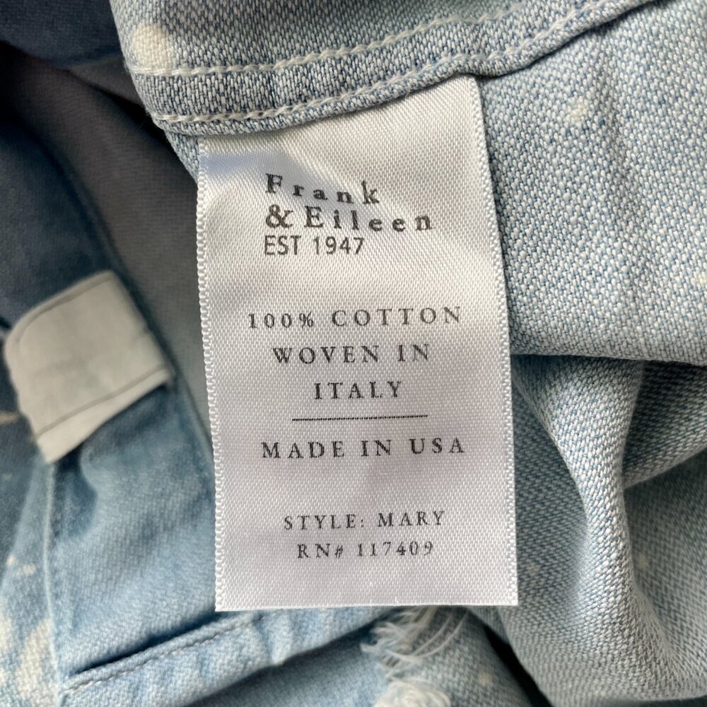 Frank & Eileen Mary Splatter Famous Denim Dress L Light Blue Cotton Shirt - Picture 7 of 9